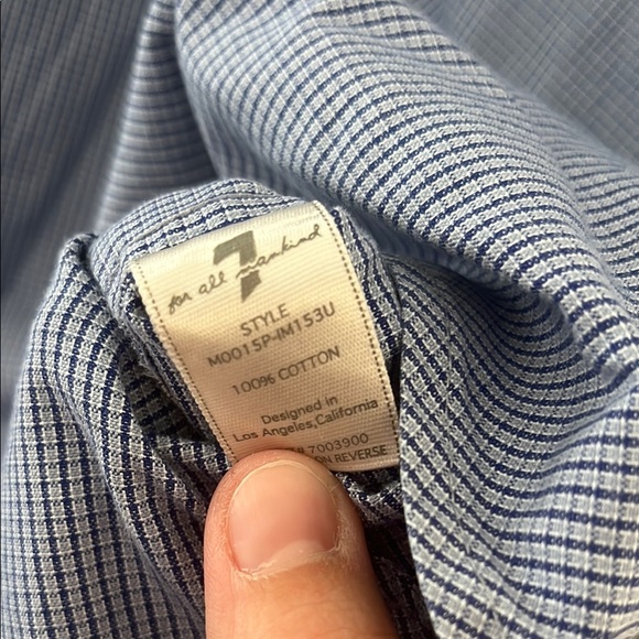 7 for all Mankind Men's Blue Button-Up Shirt - Picture 9 of 10